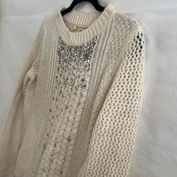Rebecca Taylor Knit Pullover Sweater Women’s Size XS Cream Holiday Embellished - Picture 4 of 13